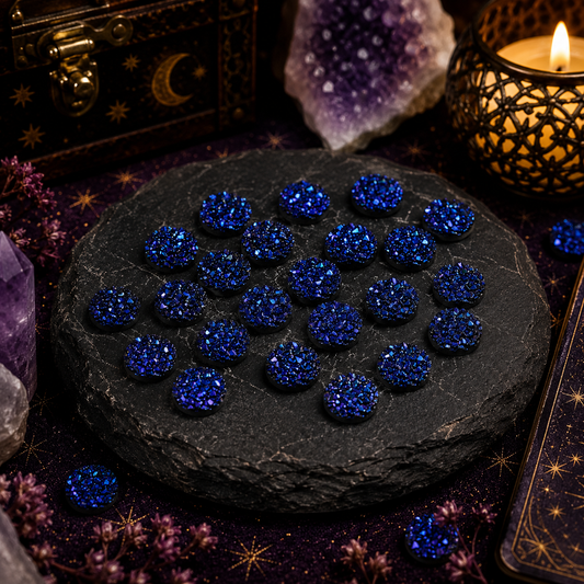Cabochon Druzy en résine – Bleu scintillant 10 mm (À l'unité)