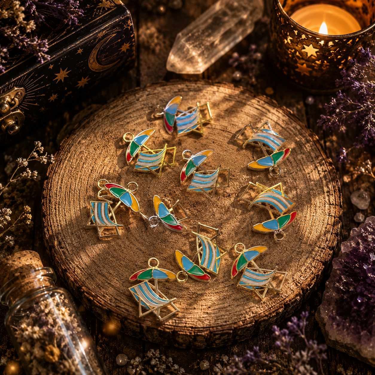 Lot de 10 Pendentifs Transat & Parasol Émaillé