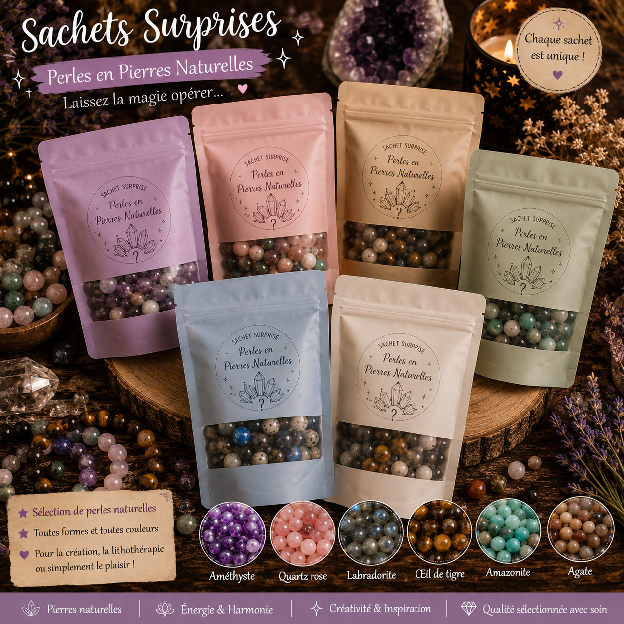 Sachets Surprises en Vrac de Perles en Pierres Naturelles
